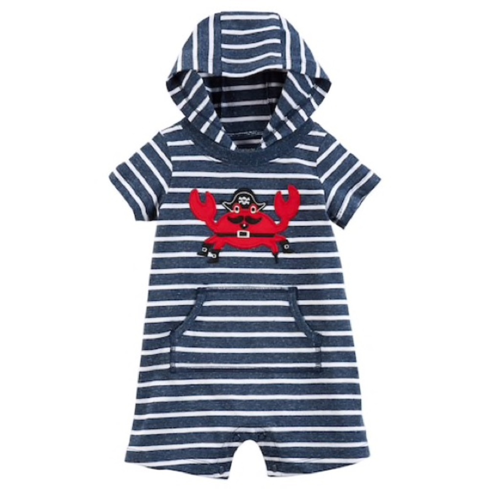 Carter's Pirate Crab Striped Hooded Romper 6M